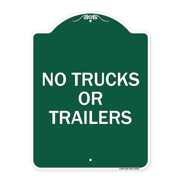 Signmission Designer Series Sign-No Trucks or Trailers, Green & White Aluminum Sign, 18" x 24", GW-1824-23556 A-DES-GW-1824-23556 - main